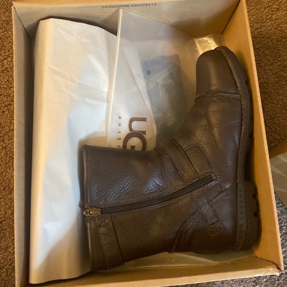 Big Kid’s Ugg Boots, deep brown leather K Rockville 1971 chocolate size 6 zipper - Picture 4 of 15